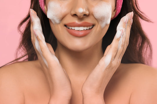 Woman enjoying glycolic acid cleanser skin treatment